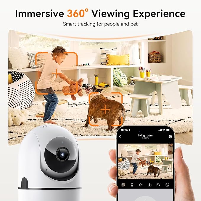 Indoor Security Camera, Indoor Camera for Home Security, WiFi Home Camera with 360° Pan Tilt, AI Motion Detection, Two-Way Audio, Night Vision for Baby, Pet, Elderly Monitoring