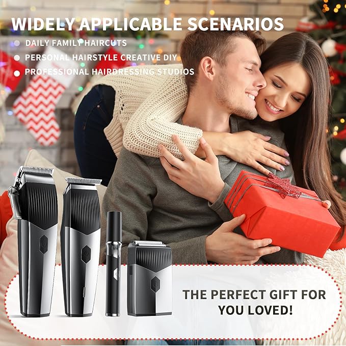 Professional Hair Clipper Set,4 in 1 Hair Clippers for Men, Hair Clippers, Beard Trimmer& Rechargeable Shaver Set, Barber Hair Cutting Kit for Men ，for Gifts (Black)