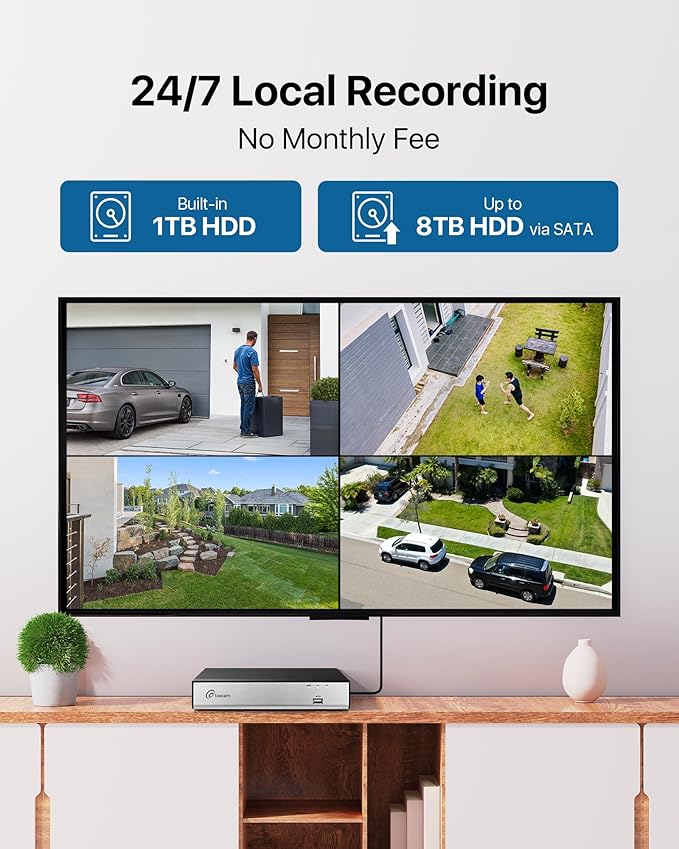 Loocam Home Security Camera System Wired, AI Human/Vehicle Detection, 2MP HD 1920TVL Surveillance DVR Kits Dome Cameras Indoor Outdoor, H.265+ 8CH DVR & 1TB HDD, Smart Playback, Remote Access