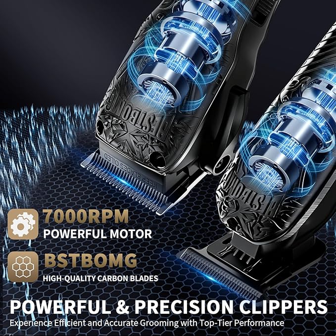 BESTBOMG Professional Cordless Mens Hair Clippers & Beard Trimmer and Electric Shavers Kits & Sets,Metal Hair Clippers Cutting Grooming Kit with Long Battery Life for Family Barber Use (Black)