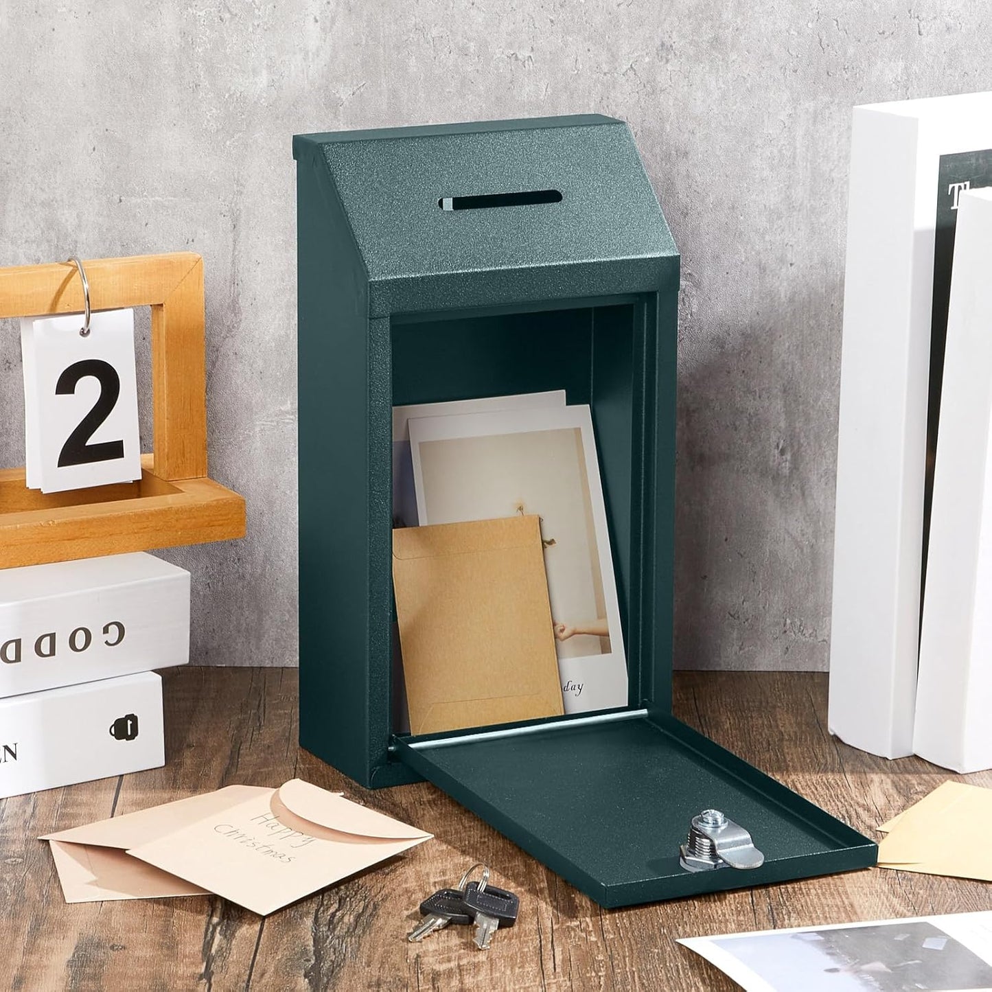 Metal Donation Cash Box Collection Safe Suggestion Box with Lock Wall Mounted Mailbox Delivery Ballot Container for Home Office Outdoor Door