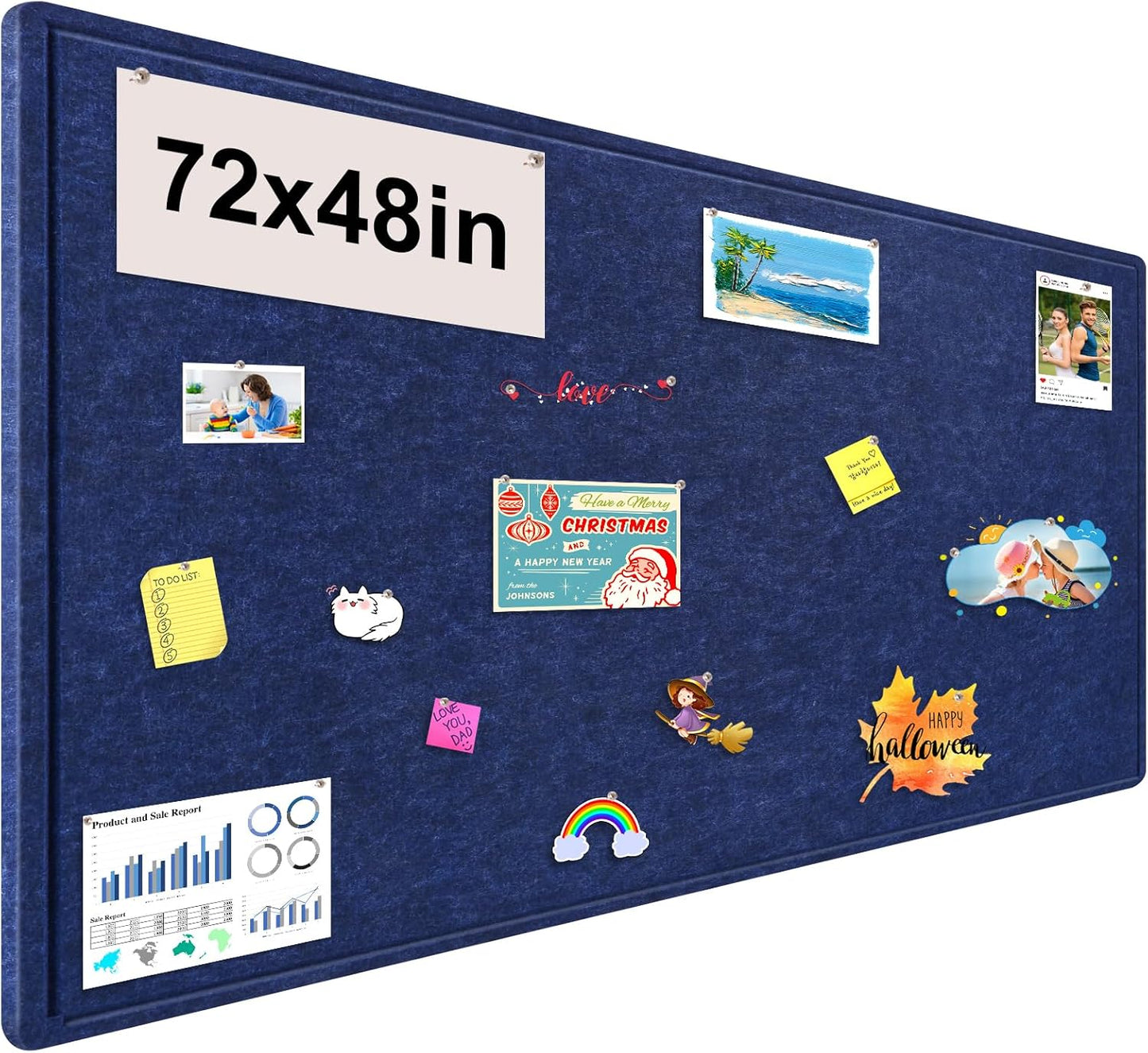 Large Bulletin Board, 72x48 Inches Cork Board Alternative, Large Felt Board Decorative Pin Board for Wall, Foldable Photo Board Self-Adhesive Vision Board with 36 Pushpins Dark Blue
