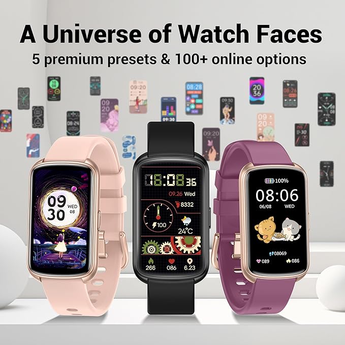 Fitness Trackers, 1.47 Inch Smartwatch, Touchscreen Activity Tracker with Thin Smartband Design, 5ATM Waterproof Fitness Watch Blood Oxygen Heart Rate Monitor for Android/iOS (Light Grey)