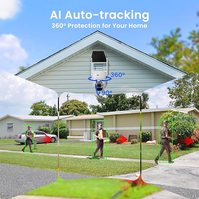 xmartO QHD Wire-Free Solar Security Camera Outdoor/Indoor Wireless, 5G Dual Band WiFi6, Pan Tilt Zoom, Long-Lasting Solar Battery Home Camera