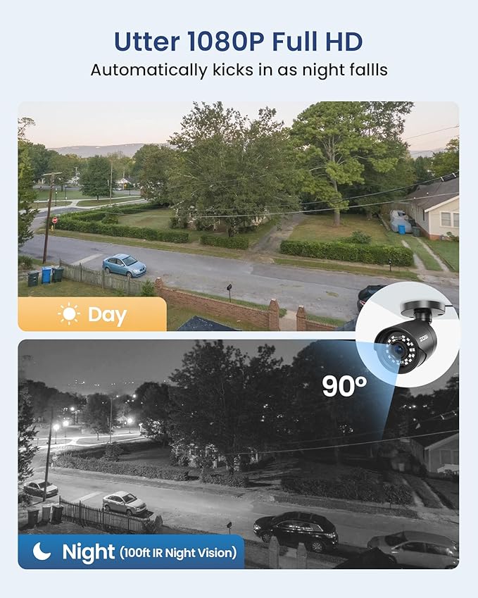 ZOSI H.265+ 1080p 16 Channel Home Security Camera Outdoor Indoor, 16CH CCTV DVR with AI Human Vehicle Detection and 16 x 1080p Surveillance Bullet Camera, 100ft Night Vision, 90° View Angle, 2TB HDD