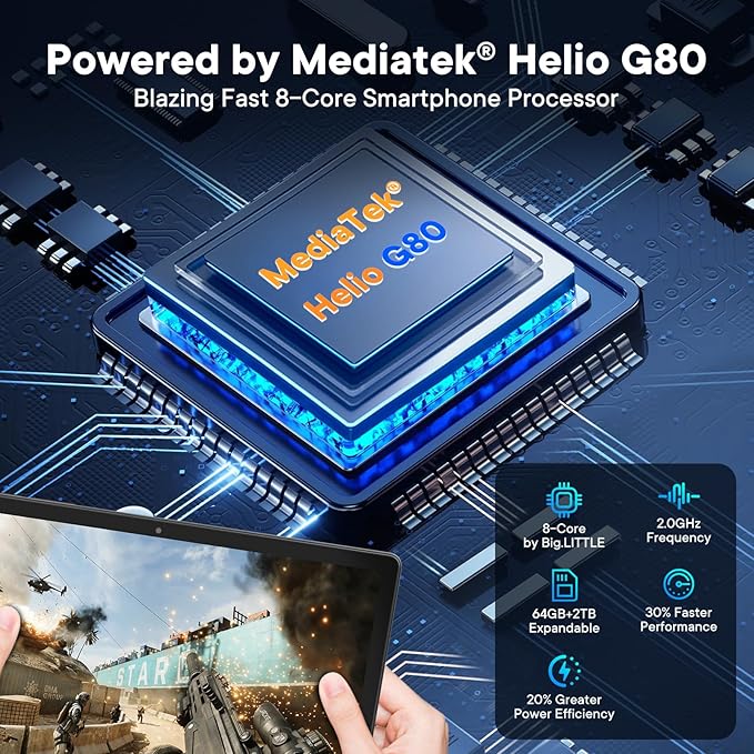 8-Inch 4G LTE Android Tablet with Kids-Proof Case – Unlocked Tablet with SIM Slot, 12GB RAM + 64GB Storage (Expandable to 2TB), MediaTek Octa-Core, IPS Display, Dual-Band Wi-Fi, 5100mAh Battery, Blue