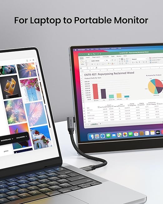 Silkland USB C Monitor Cable Right Angle 10FT, 8K@30Hz 5K/4K@60Hz Display, 20Gbps Data Transfer, 90 Degree USB C 3.2 Gen 2x2 Video Cable, 240W Charging for iPhone 17,MacBook, Portable Monitor, Carplay