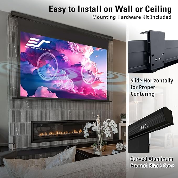 Elite Screens Saker Tab-Tension AcousticPro UHD Series, 100-INCH Diagonal 16:9, 4K/8K Ultra HD Electric Sound Transparent Perforated Weave Drop Down Front Projector Screen, SKT100UH2-E24-AUHD