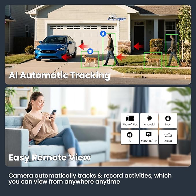 xmartO 10CH 8 Pcs Home Security Camera Kit, 4 * 10X Zoom WiFi6 Security Camera and 4 * 2K HD Dome Camera, 2-Way Audio, Night Vision, 24/7 Surveillance Camera, No Monthly Fee(Include 1TB Hard Drive