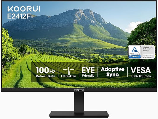 KOORUI 24-inch Computer Monitor Full HD 1920 x 1080p 100Hz VA Display 3000:1 Contrast Ratio with HDMI VGA, Three-Sided Slim Bezels, 100 x 100 mm VESA Mountable, Ergonomic Tilt, Black