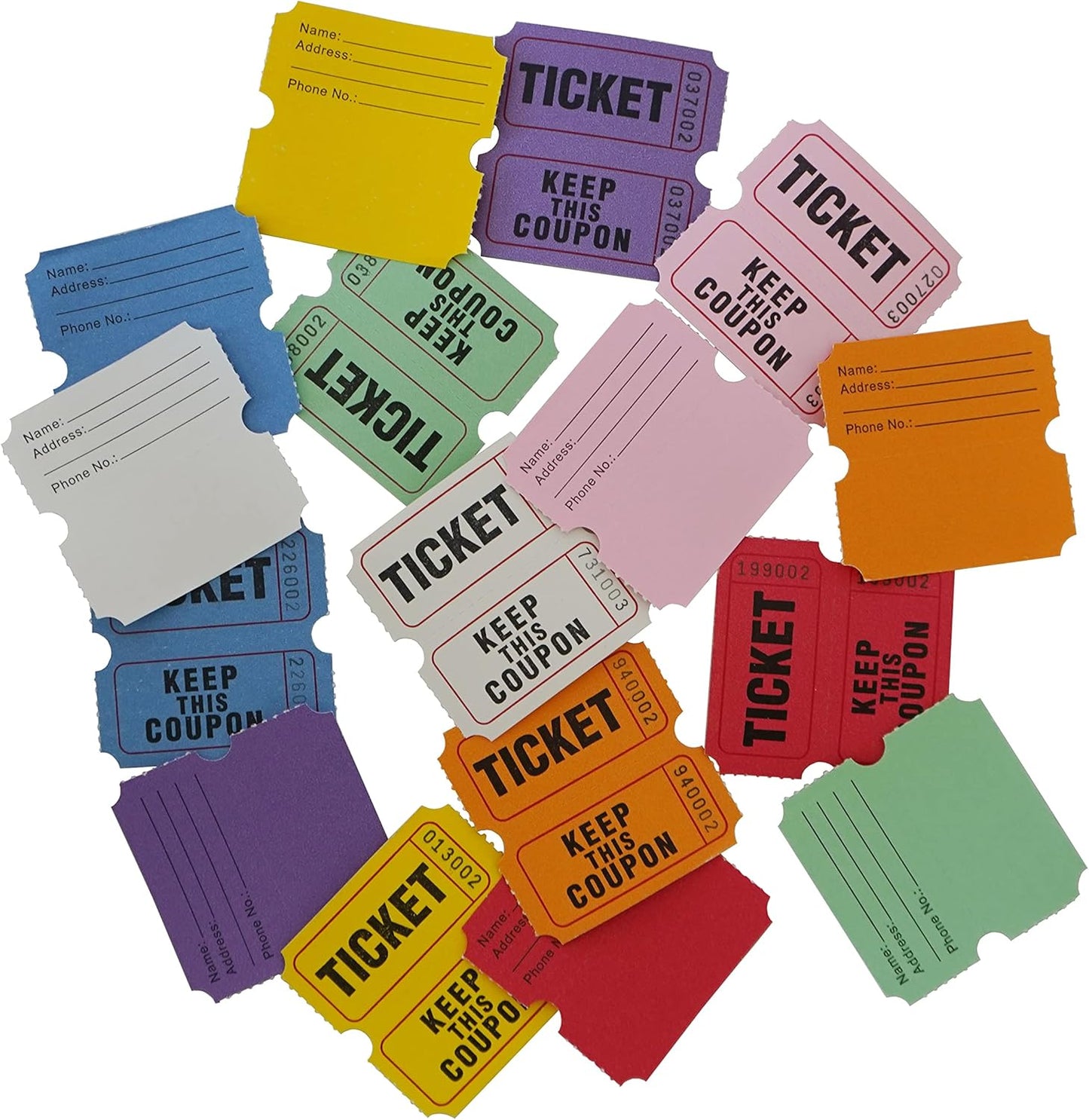 DNB 1000 Raffle Tickets - Double Roll 1000 Pairs per Roll 2 x 2 Inch 50/50 Consecutively Numbered Tickets for Entry/Events/Fundraiser/Prizes - Red