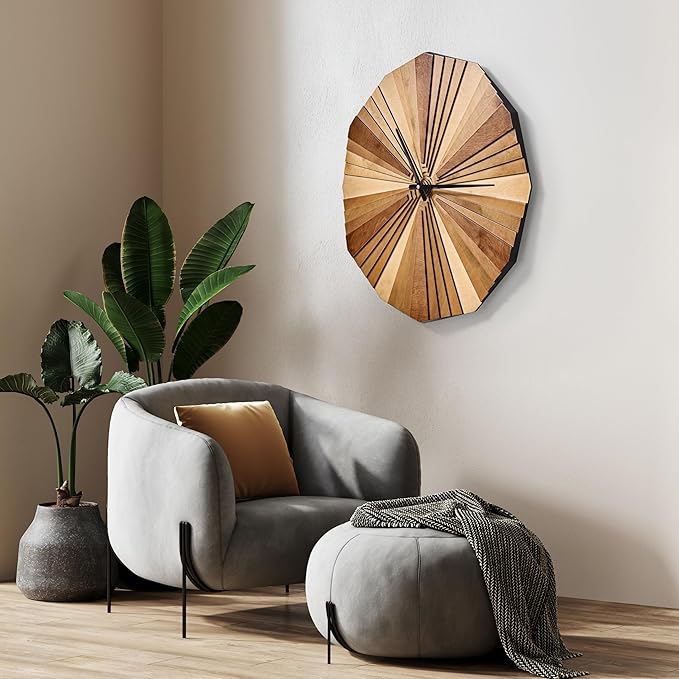 Parametric Verso Wood Wall Clock, 3D Birch Plywood Layered Acoustic Wooden Decorative Clock (Large)