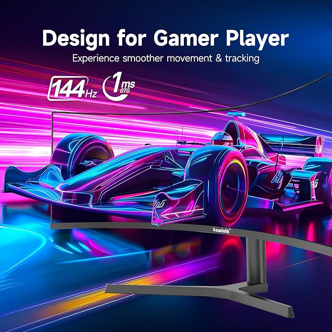 Gawfolk 37.5 Inch Gaming Monitor 3840 * 1600p 144Hz PC Monitor with AMD FreeSync, Flicker-Free, 2X HDMI 2.0, DP 1.4, Ultra-Thin Frameless Screen
