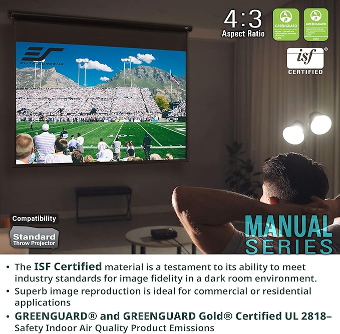Elite Screens Manual Series, 100-INCH 16:9, Pull Down Manual Projector Screen with AUTO Lock, Movie Home Theater 8K / 4K Ultra HD 3D Ready, 2-Year Warranty (170" / 1:1)