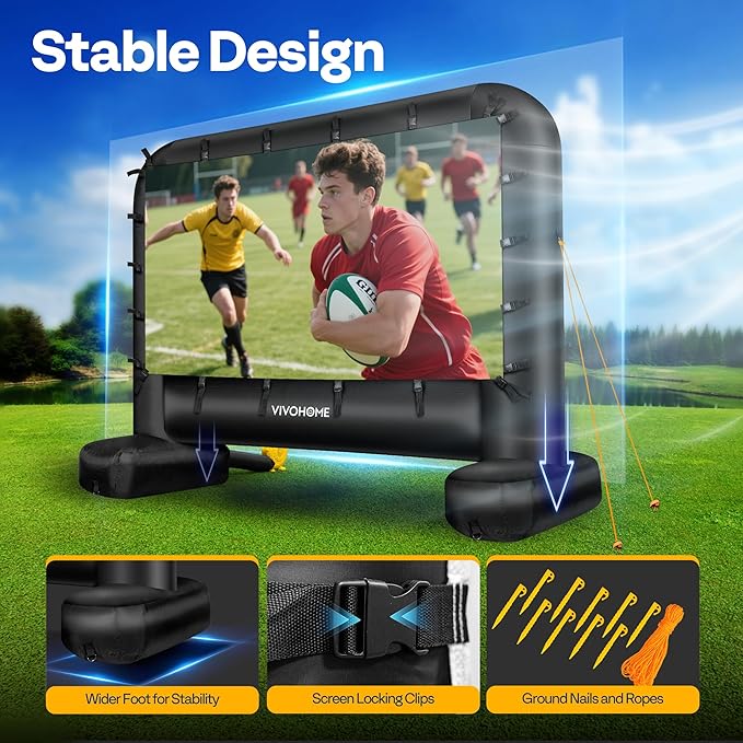VIVOHOME 18 FT Inflatable Projector Screen for Outside, Blow Up Movie Screen Outdoor Use, Mega Large TV Screen with Carry Bag for Backyard, Tube Leg Support