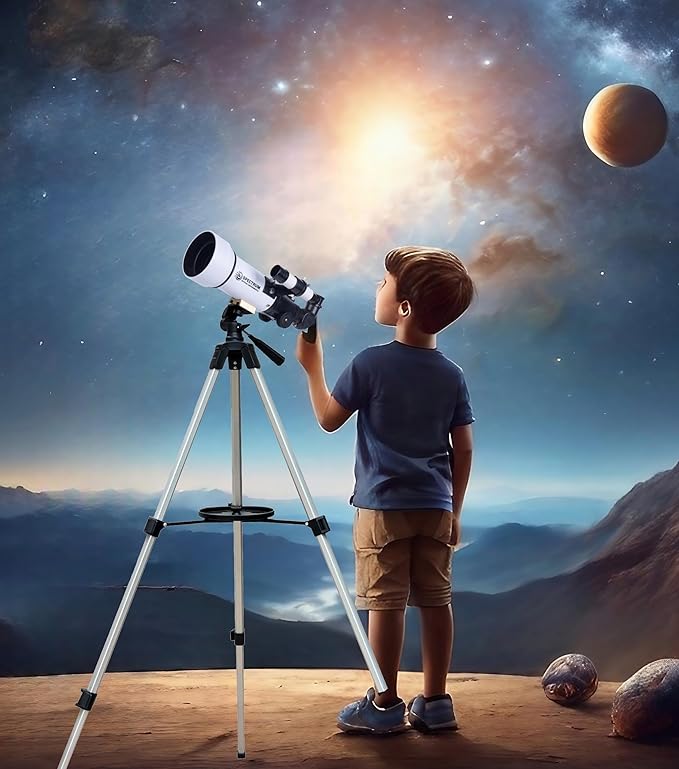 SpectrumOI TourStar 70 AZ Telescope for Adults Astronomy Gifts, Travel Telescope for Camping - Premium Refractor 70mm Aperture with Carry Bag and Phone Holder White Color