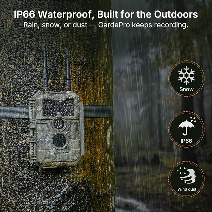 GardePro E6+ WiFi Trail Camera (Non-Cellular), 64MP Game Camera with Dual Antennas & 165 ft WiFi Range, No Glow Night Vision, Motion Activated