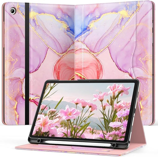 OKP Case for Samsug Galaxy Tab A9+ Plus 11 inch 2024(SM-X210/X216/X218), PU Leather Folio Cover with Multi-Angle Stand//Pen Holder, Auto Wake/Sleep Case for Galaxy A9+ 11" Tablet (Marble Pink)