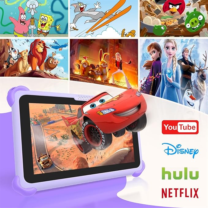okulaku Kids Tablet 7 inch Tablets for Kids 32GB Toddler Tablet with Protective Case Child Learning Tablets with WiFi, Parental Control, GMS, Preinstalled Educational Contents for Girls Boys (Purple)