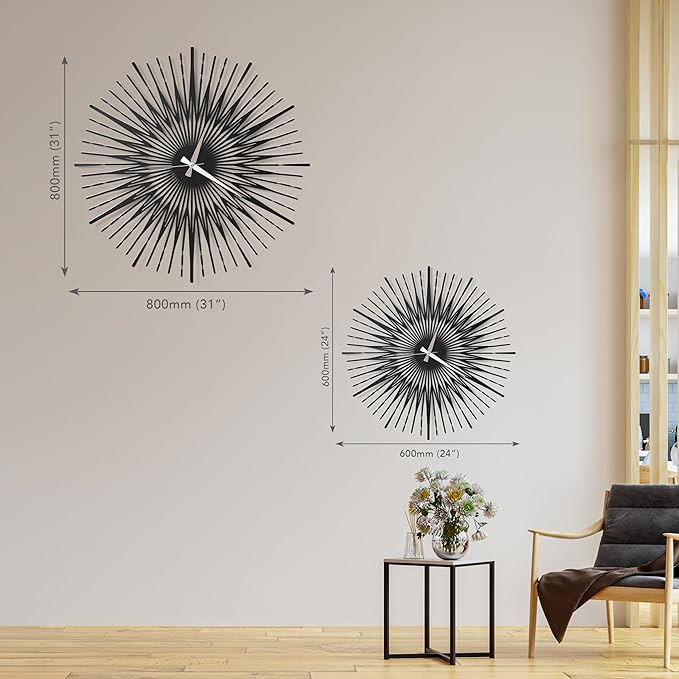 Sun Rays Wall Clock, Large Metal Decorative Wall Clock, Modern Minimalist Wall Decor (Bronze, Large)