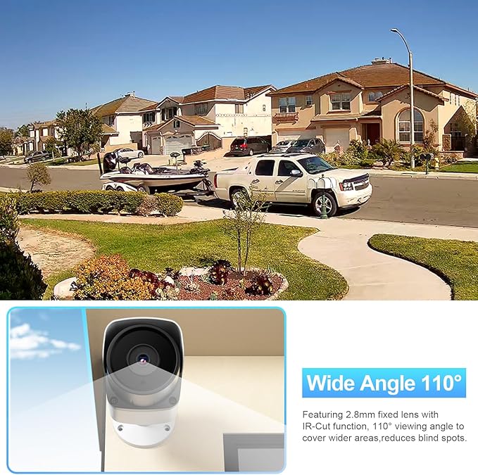 UltraHD 8MP Bullet PoE Camera, 4K Real-Time @30fps IP Security Camera, Built in Microphone, Human & Vehicle Detection, Outdoor Waterproof IP67, 2.8mm Lens with Wide Angle 110°, INB8VR37E