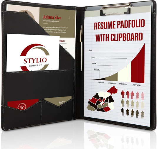 STYLIO Padfolio Folder with Removable Clipboard | Portfolio Organizer | Binder with Storage for Notebook, Notepad | Nursing Clipboard Folio, CNA Accessories for Work | Vegan Leather