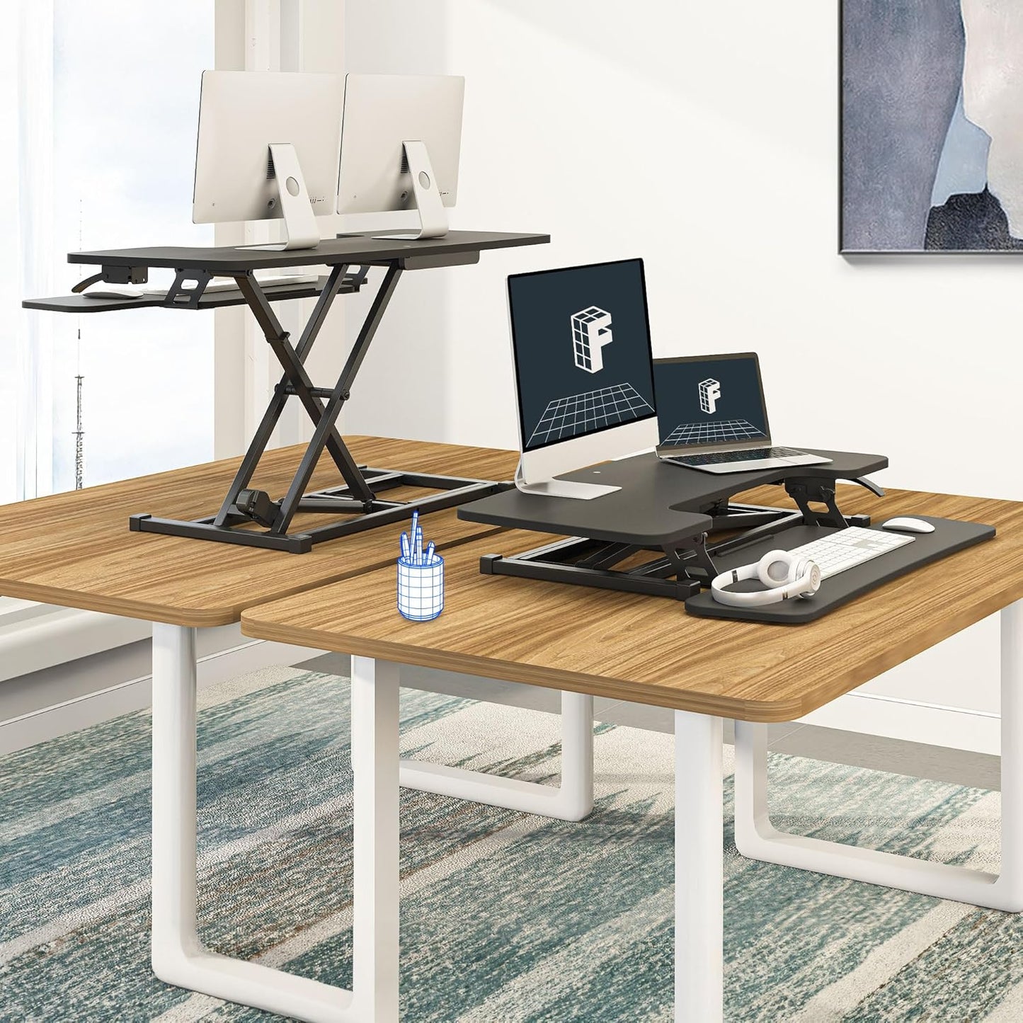 FLEXISPOT 35in Standing Desk Converter Height Adjustable Sit to Stand up Desk Riser Computer Workstation with Keyboard Tray Wide 2-Tier Desktop Black