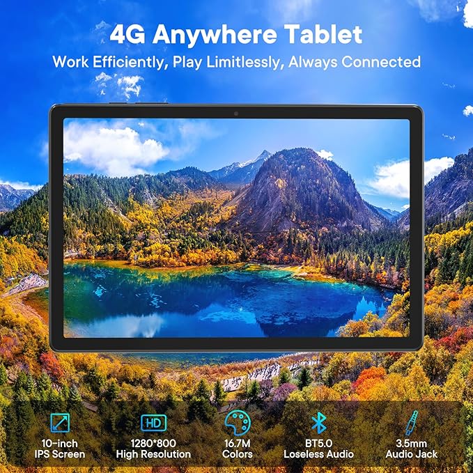 HAOVM 10 Inch Android 15 Tablet, Unlocked 4G LTE Tablet with SIM Slot, 12GB RAM + 64GB Storage (Expandable to 2TB), Helio G80 Octa-Core, Dual-Band Wi-Fi, BT 5.0, GPS, with Keyboard, Mouse and Case
