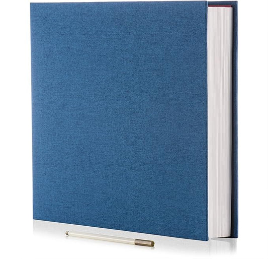 Large Photo Album Self Adhesive 4x6 8x10 10x12 13"x12.8" Magnetic Scrapbook Album 12.6"x11" Inch 40 Pages Linen Cover DIY Photo Album with A Metallic Pen and DIY Stickers(Blue)