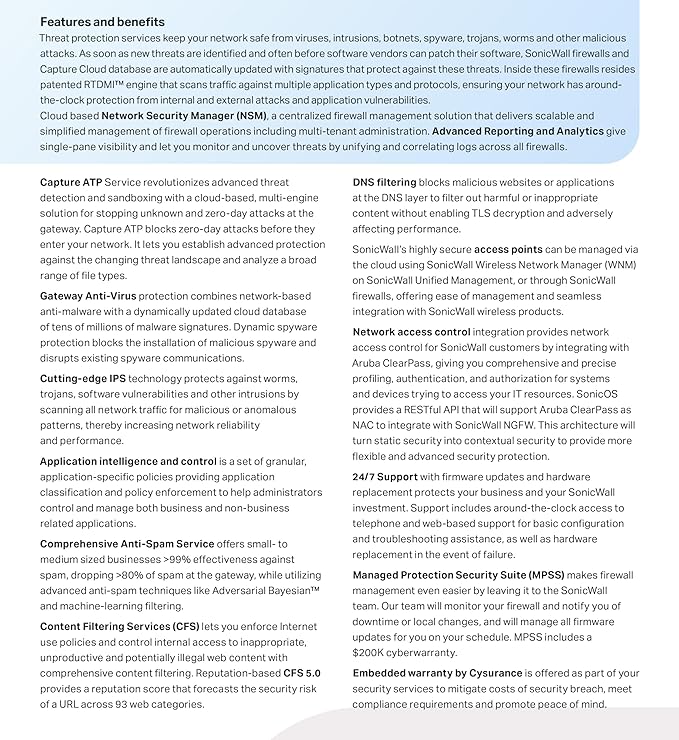 SonicWall Advanced Protection Service Suite for TZ80-4 Year License (03-SSC-2067) - Capture ATP, Threat Prevention, CFS & 24x7 Support