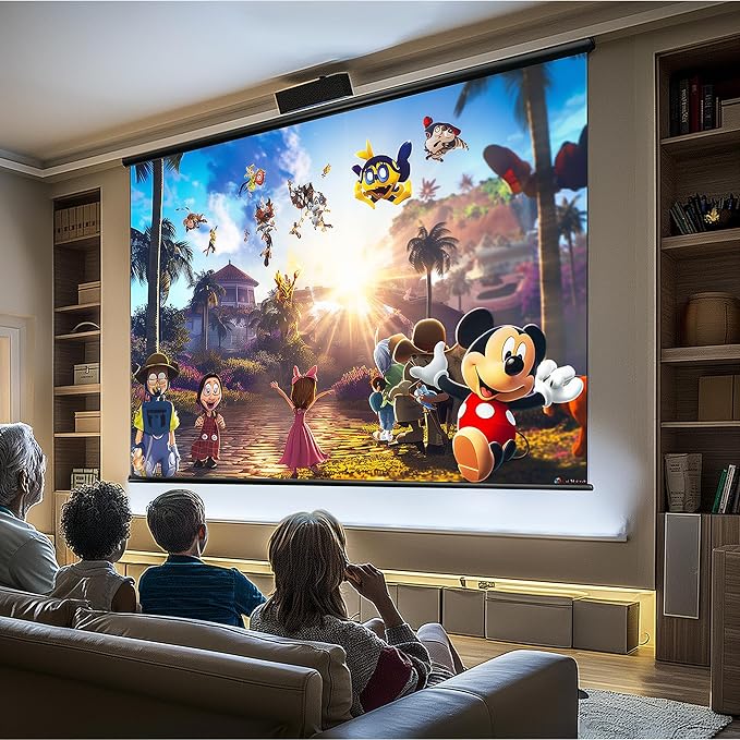 100" Motorized Projector Screen, Electric 16:9 Projector Screen with Remote Control, Indoor/Outdoor HD Movie Screen, Wall/Ceiling Mounted, Perfect for Home Office Theater TV, White